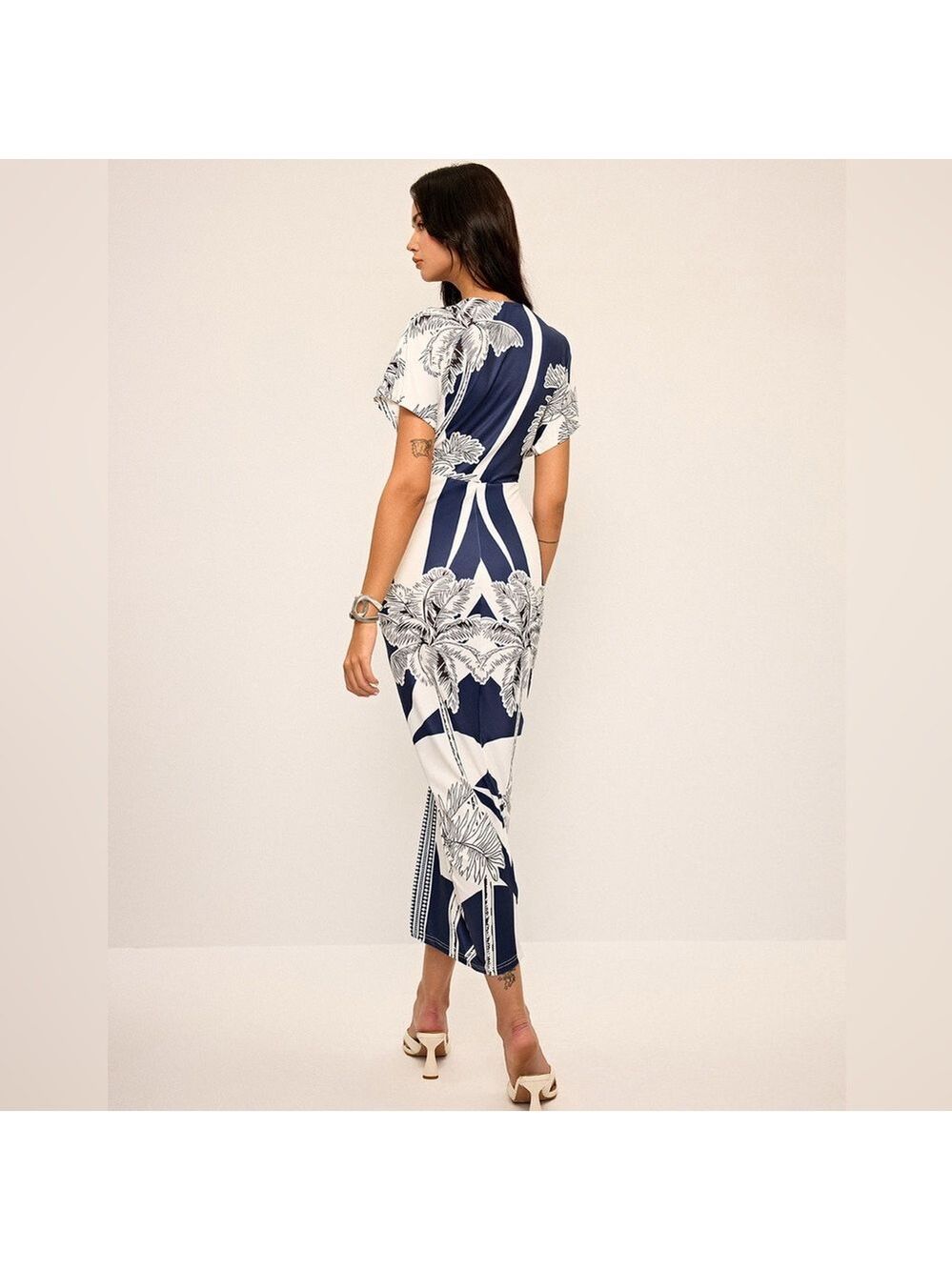Commense Printed Deep V-Neck Midi Dress - Picture 3 of 8